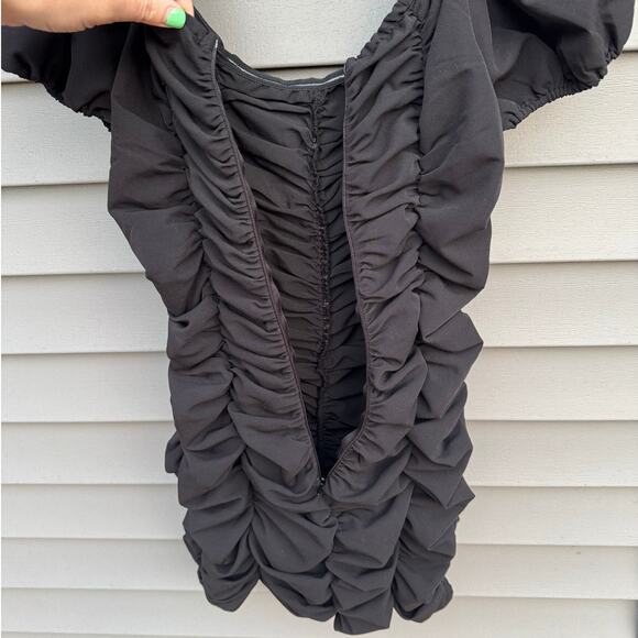 Lulus size M Confidence Is Key Black Ruched Bodycon Dress Puff Sleeves - Picture 9 of 10